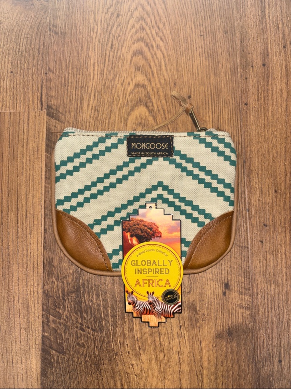 Mongoose South Africa Canvas and Leather Zip Coin Purse - Green & Cream